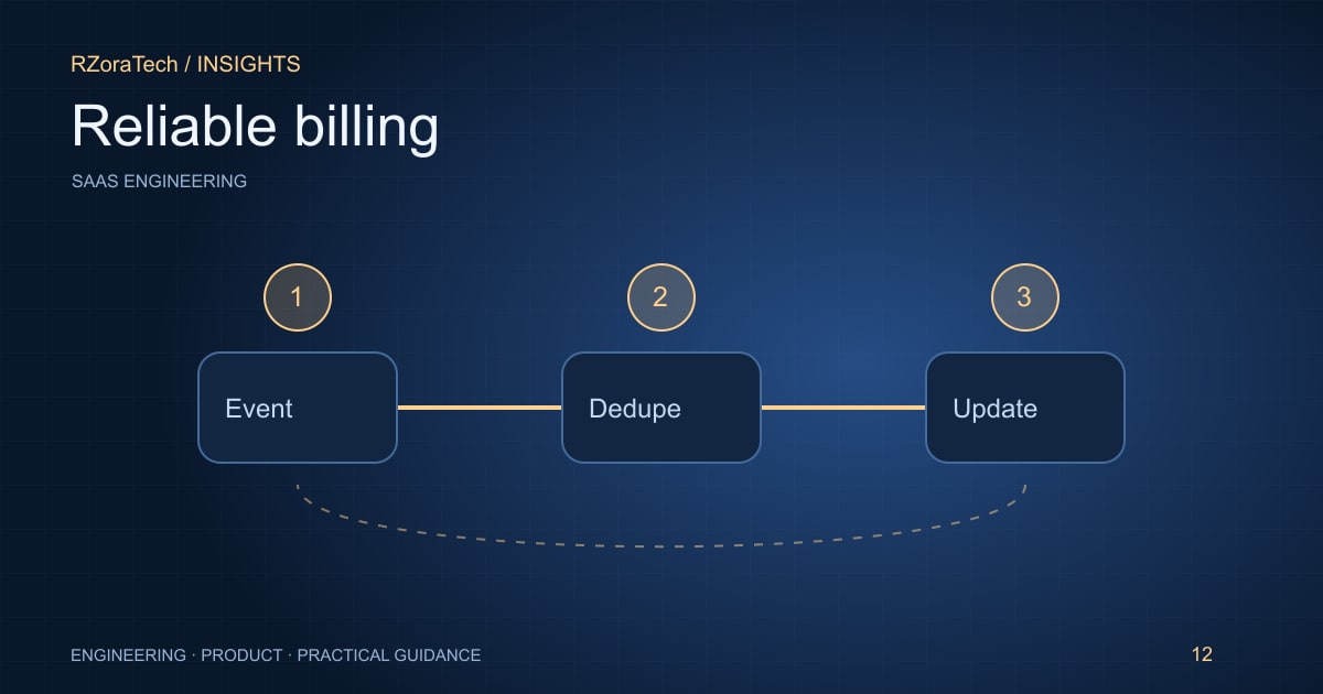 Billing event illustration with repeated deliveries merging into one verified subscription update